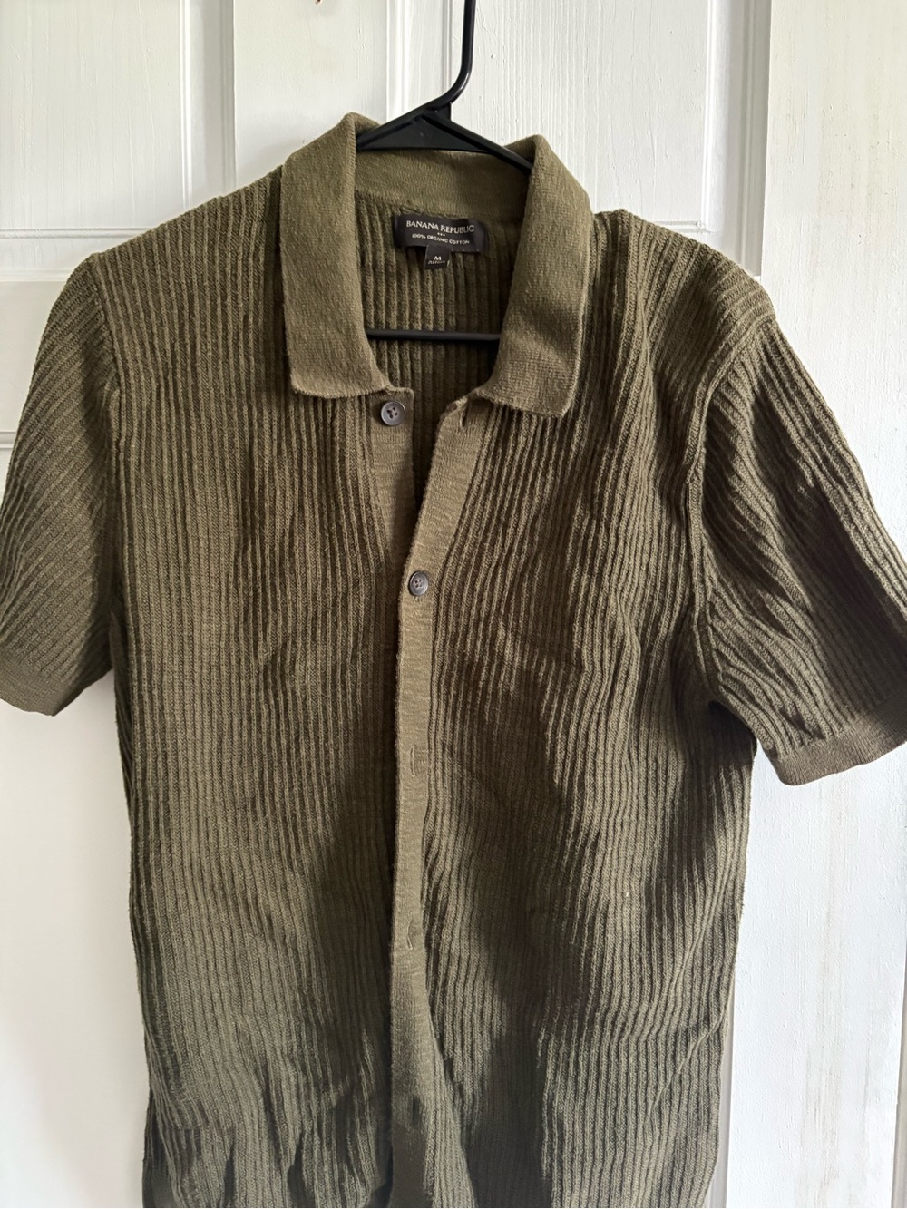 Banana Republic Olive Ribbed Short-Sleeve Polo